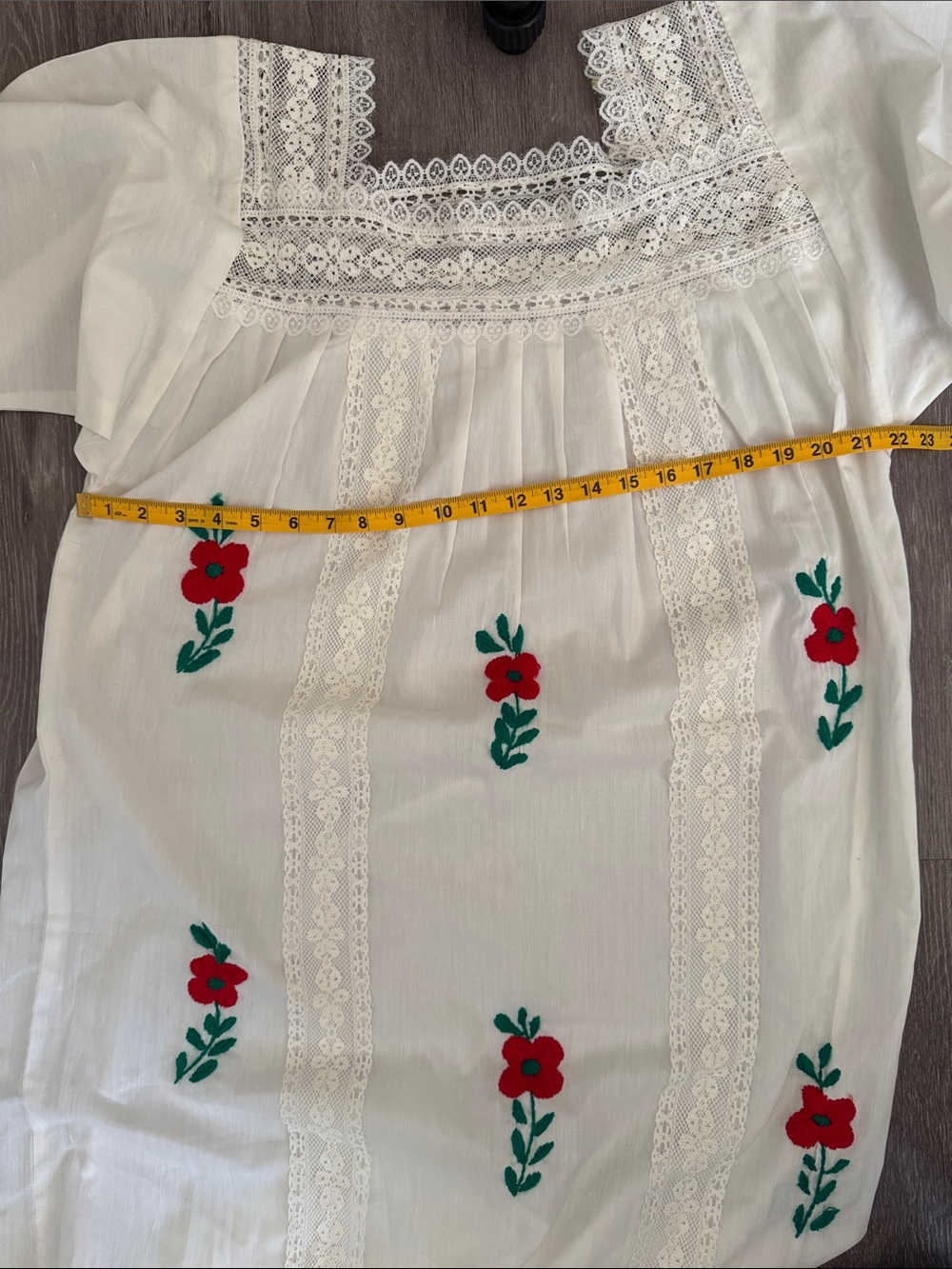 Vintage 70s Embroidered White Boho Maxi Dress with Red Floral Accents - Picture 6 of 8